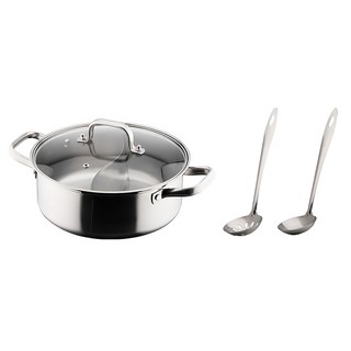 cook power 鍋寶 304不鏽鋼鴛鴦鍋 4L, 蓄熱佳, 適用電磁爐, 附湯勺與漏勺, 26cm, 不鏽鋼色, 1組