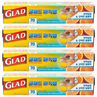 GLAD 魔術保鮮膜 標準型 自黏膠密封防漏 適用微波爐, 30cm, 21.6m, 4盒