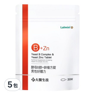 大醫生技 維他命B群 + 酵母鋅複方錠 增強男性體力 高生物利用率, 1g, 30顆, 5包