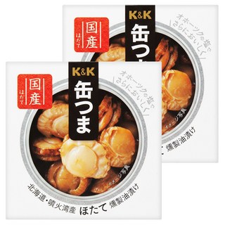 K&K 北海道油浸燻扇貝, 日本國產, 零嘴下酒菜, 55g, 2罐