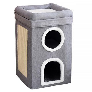 DING DONG PET Nest 坐墊貓抓板雙層屋, 灰色, 1個