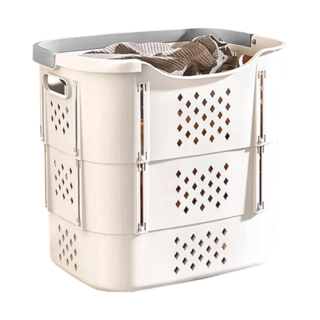 AOTTO 創意傢俱 大容量自由伸縮折疊髒衣籃 AS-204 附小籃, 灰色
