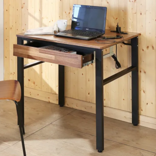 BuyJM 工業風低甲醛防潑水80公分穩重工作電腦桌 (附插座) 柚木色, 80 x 60 x 79cm