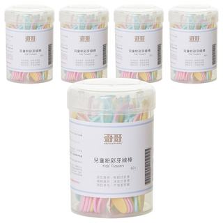 奇哥 兒童牙線棒 Set 60支 圓弧形牙弓設計 扁線設計, 5罐
