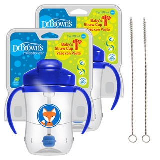 닥터브라운 신형 추추빨대컵 270ml + 청소솔, 블루, 2개