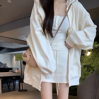 刷毛寬鬆厚磅休閒連帽外套 奶油白 Y5665, 不適用