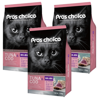 福壽實業 Pro's choice 博士巧思 貓食專業配方 乾飼料, 鮪魚 + 鱈魚口味, 1.5kg, 3袋
