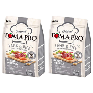 TOMA-PRO 優格 高齡犬 乾飼料 添加葡萄糖胺和軟骨素 左旋肉鹼 茄紅素和益生菌, 羊肉 + 米, 1.5kg, 2袋