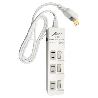 Mayka 明家 3開3插電源延長線 2P插孔3開關 AC 125V 15A 1650W, 2m, 白色, 1個