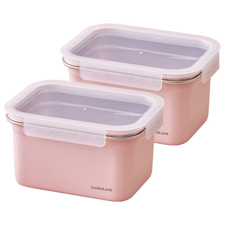 LocknLock 樂扣樂扣 彩色不鏽鋼保鮮盒 霧面玫瑰粉色 2L, 2入, 單品