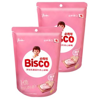 glico 格力高 Bisco必思可 乳酸菌夾心餅乾 草莓口味 6包, 125.4g, 2袋
