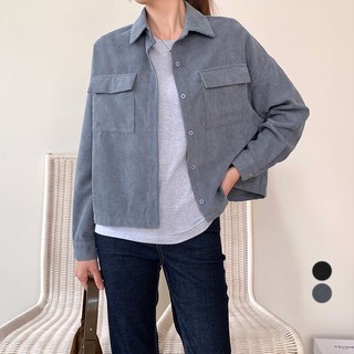 afinar 女款半短版燈芯絨襯衫外套