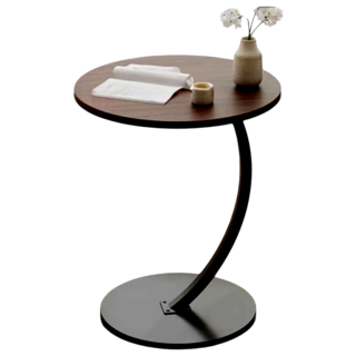 簡易圓形茶几 胡桃色桌面黑架, 簡約風客廳小茶几, 輕巧易搬動, 胡桃/黑架