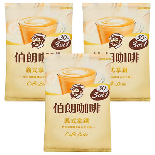 MR.BROWN 伯朗咖啡 義式拿鐵 三合一 口感滑順有層次 香氣宜人濃醇, 17.5g, 30包, 3袋