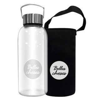 FUJI-GRACE 富士雅麗 高硼矽耐熱手提玻璃瓶 304不鏽鋼瓶蓋 附帶潛水布提袋, 銀色, 1L, 1個