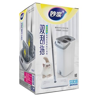 妙潔 雙刮拖 免手洗雙槽乾溼兩用平拖組, 1組