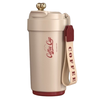 智能陶瓷保溫杯, 車載隨行, 450ml, 雙層陶瓷內膽, 奶茶色, 1個