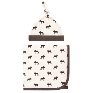 TOUCHED BY nature 有機棉嬰兒抱毯包巾毯 + 帽子組 柔軟彈力, 麋鹿