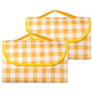 防水野餐墊/遊戲墊/沙灘墊/戶外帳篷墊, 200 x 200cm, 黃格, 2個