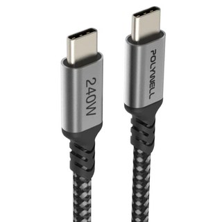 POLYWELL 寶利威爾 USB Type-C 240W 5A 快充編織線 長尾版, 1m, 黑色, 1條