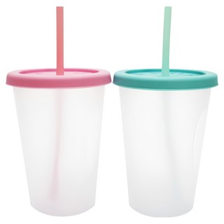 AGAFURA SHIM KUNG 吸管學習杯 Set 2個, 400ml, PP材質, 可冷藏/冷凍/微波爐/洗碗機/奶瓶消毒鍋/煮沸消毒, 粉色 + 薄荷色