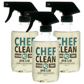 CHEF CLEAN 淨毒五郎 蔬果清潔劑噴頭罐, EcoCert認證, 植物來源, 溫和清潔, 節省用量, 400ml, 3瓶