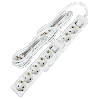 One Stop 粗線 高功率過載斷電開關 5孔延長線, 2個, 白色, 2m