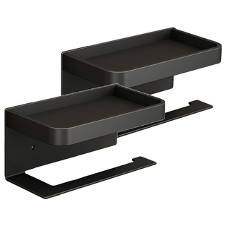 FAmILyLIFE 生活 航太鋁免打孔捲筒衛生紙置物架 免釘膠 無痕貼款 A-231-BK, 極簡黑, 2個