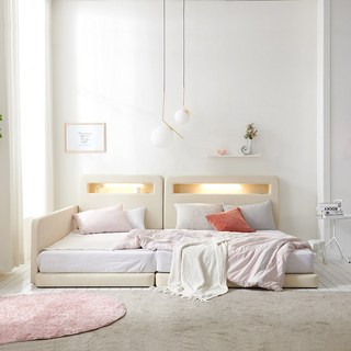 베디스 멜로디 저상형 패밀리 가죽 침대 프레임2P + 안전가드 방문설치, 아이보리