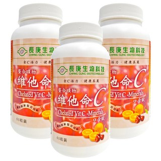 長庚生物科技 螯合礦物 維他命C 口含錠, 60錠, 1.2g, 3罐