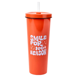 Oolab 良杯製所 甜酷調色盤系列 不鏽鋼陶瓷易潔層吸管杯, 自信微笑 艷橘, 850ml, 1個