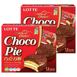 LOTTE 樂天 巧克力派 12個 Set, 經典巧克力風味蛋糕, 中間夾棉花糖內餡, 336g, 2盒