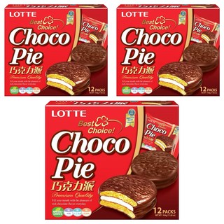 LOTTE 樂天 巧克力派 12個 Set, 經典巧克力風味蛋糕, 中間夾棉花糖內餡, 336g, 3盒