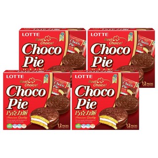LOTTE 樂天 巧克力派 12個 Set 經典巧克力風味蛋糕 中間夾棉花糖內餡, 336g, 4盒