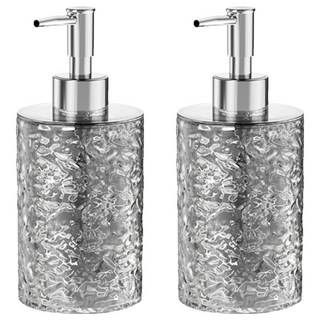 冰川紋分裝瓶 400ml 透黑圓形 - 時尚按壓式乳液分裝瓶, 2個