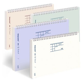 MUNID It spring 3分割網格彩色橫式筆記本 4種套組, 1套, 象牙白 + 綠茶色 + 柔和米色 + 甜美紫色