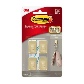 3M Command 無痕 17032BR-4ES 無痕金屬質感小型掛鉤, 黃銅色, 1組