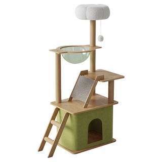 dyy 原木貓窩4way簡約款貓跳台 加大底座 貓咪遊樂園, 1組, 綠色