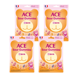 ACE 酸Q熊軟糖 五種綜合水果口味 無添加色素、香料、防腐劑 法國進口, 220g, 4袋