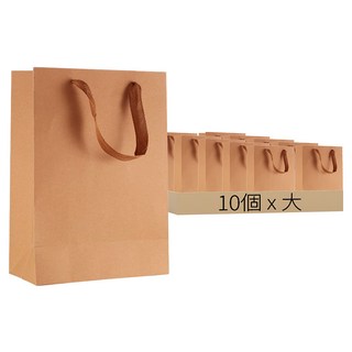 牛皮紙禮物手提袋 堅固耐用 美觀大方 操作簡便 10個, 大, 牛皮紙棕色, 1組