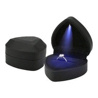 SOLARFRI 心型LED燈鑽戒指盒 求婚 情人節禮物 黑色