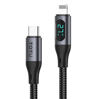 TOTU 拓途 Type-C to Lightning數顯編織快充傳輸線 27W 1.2M, 灰色, 1條