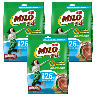 MILO 美祿 巧克力麥芽飲品 減糖配方 減糖26% 小分子大麥 優質蛋白, 25g, 14包, 3袋