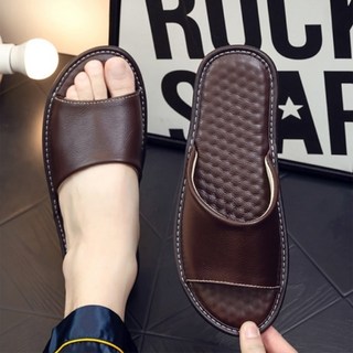 真皮頭層牛皮顆粒氣墊防滑室內拖, 牛皮乳膠鞋墊，防滑PVC橡膠鞋底, 27, 深棕色, 1雙