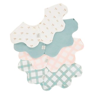 agazzang 孩童用波浪邊圍兜, D 碎花+薄荷綠+粉色格紋+薄荷綠格紋, 4件, 1組