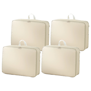 棉被壓縮收納袋 中(30 x 40 x 7~12cm), 米色, 4個