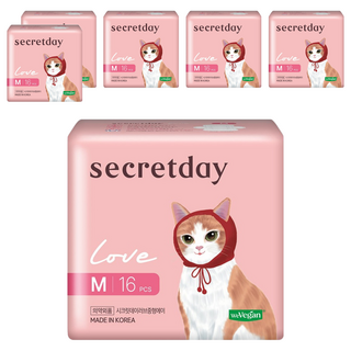 secretday 韓國原裝進口 Love系列 衛生棉 蝶翼型, M(24.5cm), 16片, 6包