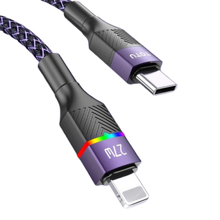 TOTU 拓途 PD/Lightning/Type-C/iPhone 充電傳輸快充線 1.5M, 27W快充, 七彩呼吸燈, 紫色, 1條