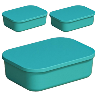 帶蓋收納盒矮款3件組，PP材質，多種顏色可選, 龍膽綠, 3個