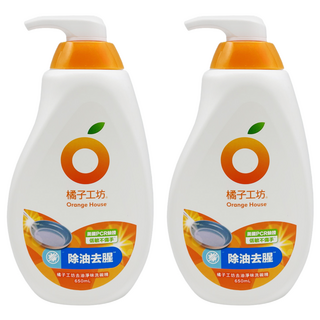 Orange House 橘子工坊 去油淨味洗碗精 650mL 含橘油配方 除菌 洗淨後無化學殘留 適用於清洗蔬果和奶瓶, 2瓶